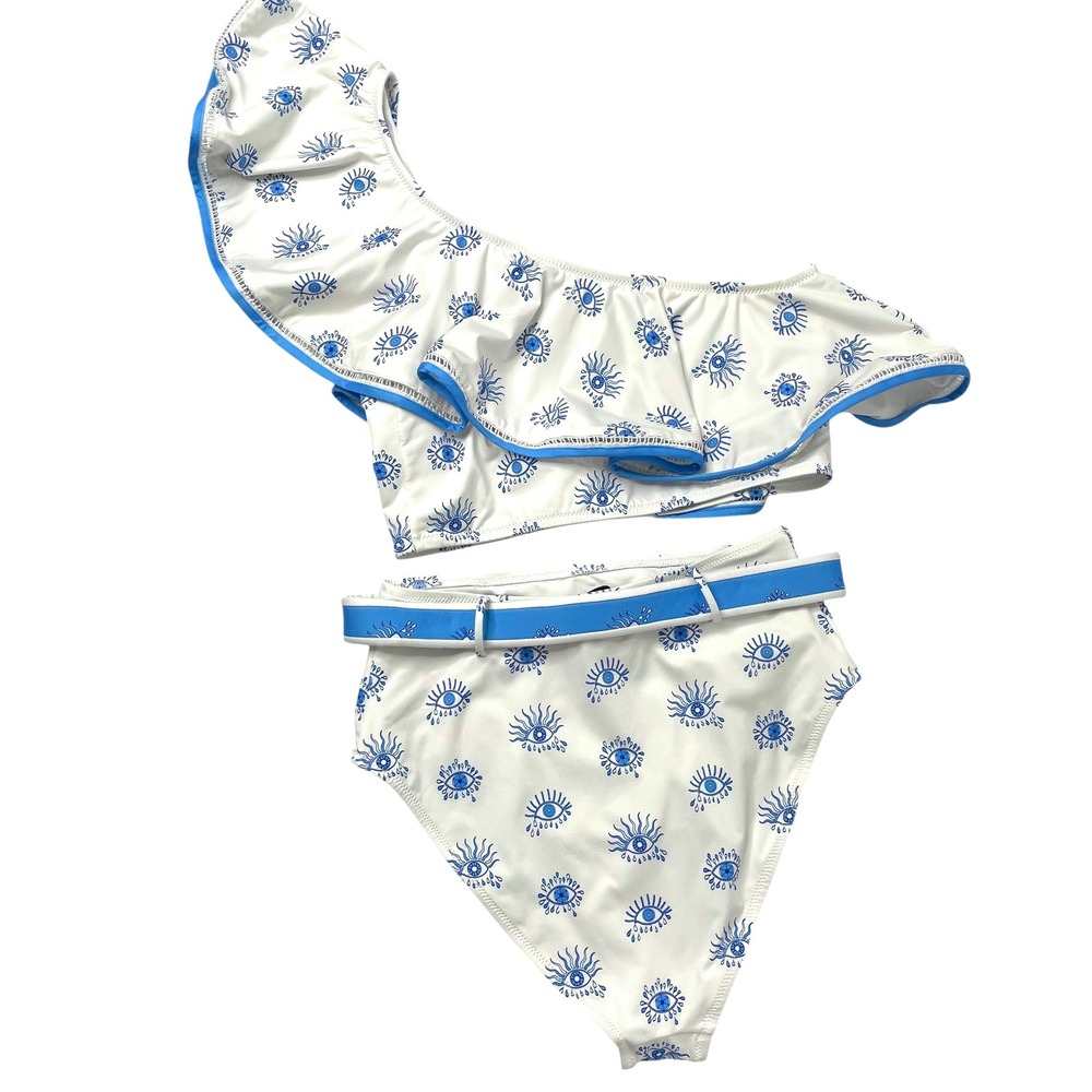 Paolita Kaleidoscope Eyes Crossover Bikini one shoulder top set Size S blue - Picture 8 of 8